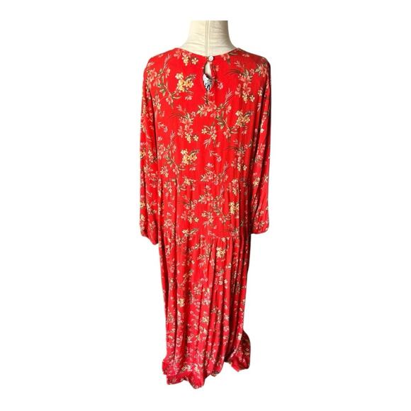Zara red floral long sleeve maxi Large - Picture 2 of 7